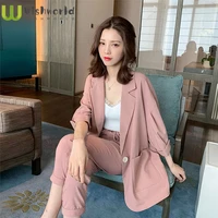 spring summer and autumn new casual small suit high waist casual pants set womens net red and foreign style two piece suit