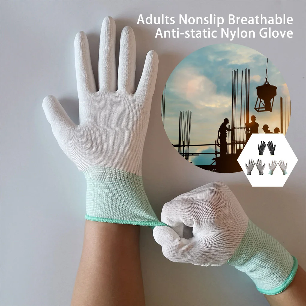 

Women Men Portable Work Protective Glove Nonslip Breathable Nylon Gloves Electrician Hand Protector with PU Coating Grey