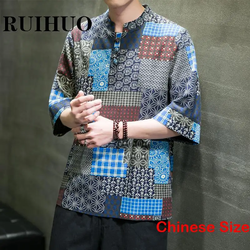 

RUIHUO Linen Half T-shirt Men Clothes Japanese Streetwear Hip Hop T-shirts Tshirt Harajuku Sale Dropshiping 5XL 2023 Summer