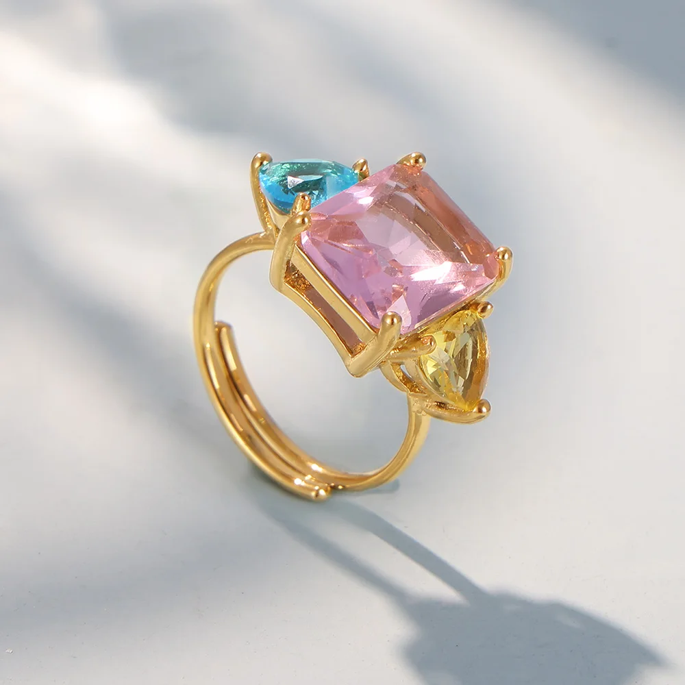 Женское позолоченное кольцо из нержавеющей стали с цирконом