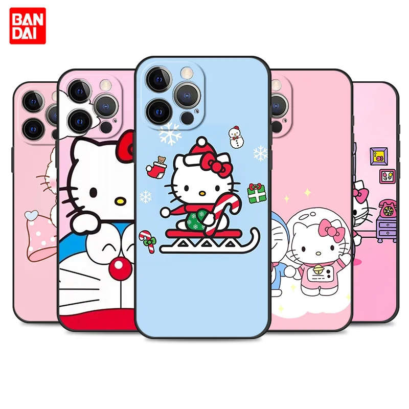 

Cartoon Hello Kitty Cat Case for iPhone 11 12 13 Pro Max SE 2020 11pro 12pro 13pro Mini Black Silicone Style Phone Capinha Cover