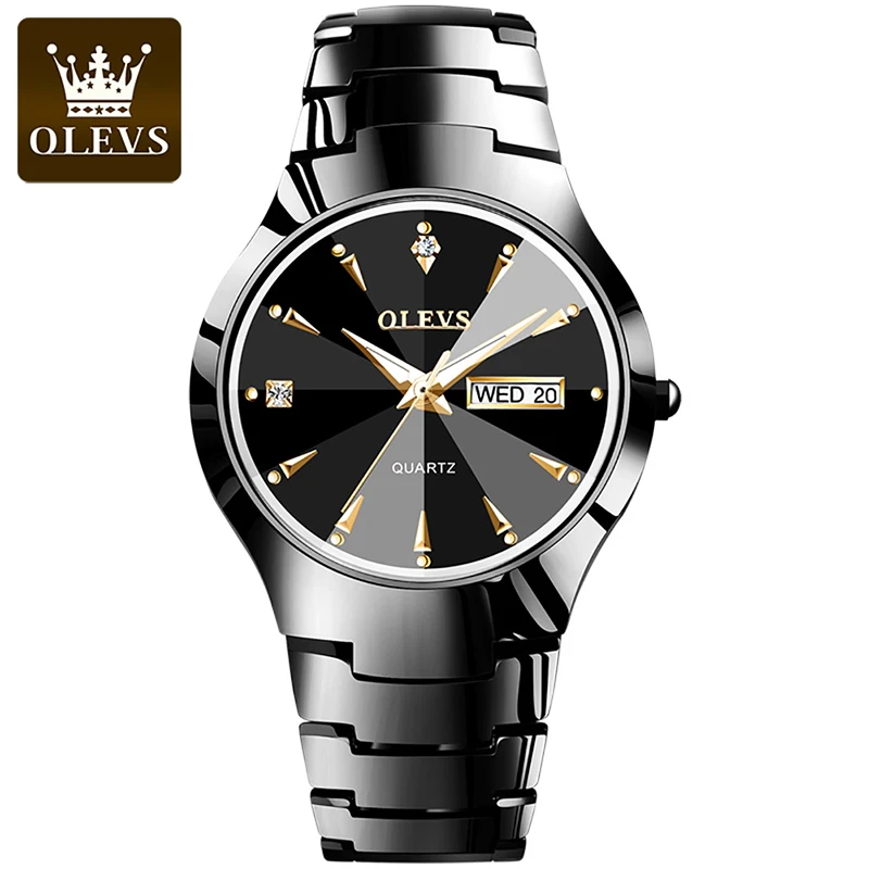 

OLEVS Fashion Tungsten Steel Men Wristwatches Luminous Waterproof Belt Week Calendar Quartz Watch 2022 New Watch For Men 8697