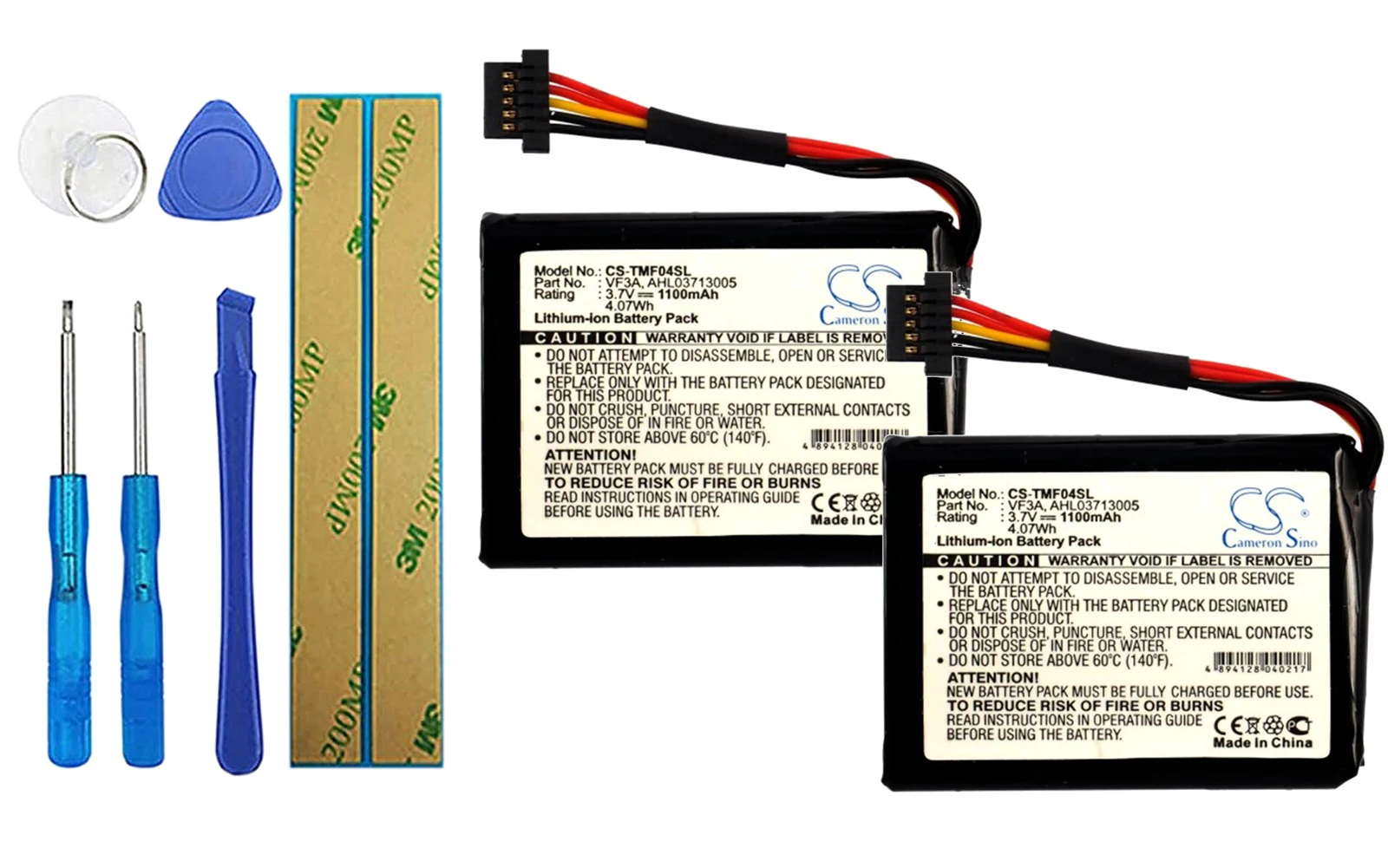 

2pack 1100mA Battery for TomTom 4EL0.001.01, XL 340M LIVE AHL03713005, VF3A, VF3M