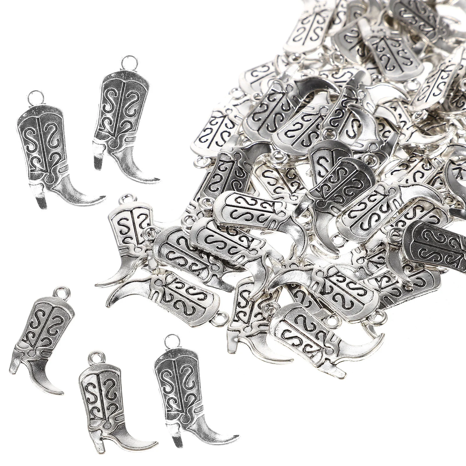 

100 Pcs Vintage Ornament Crafting Charms Key Ornament Jewelry Charms Charm Necklace Key DIY Charm Amulet Cowboy Boots Pendant