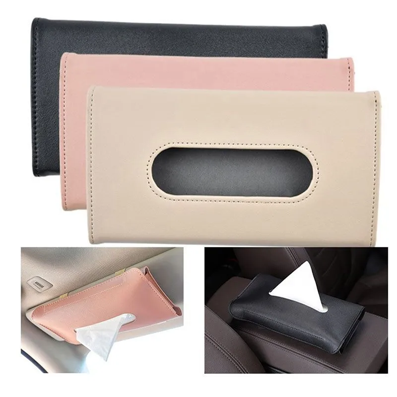

Tissue-less Car Tissue Box Sun Visor Seat Back Sunroof Car Tissue Box Holder Creative PU Leather Car Interior Supplies