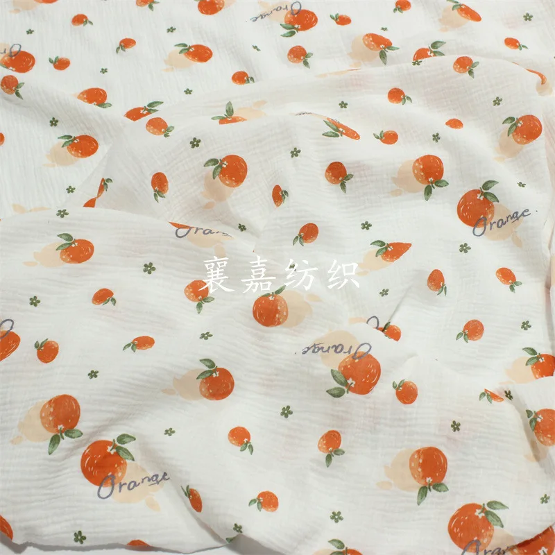 

2022 Double Layer Cotton Gauze Crepe Fruit Printed Pajama Dress Fabric