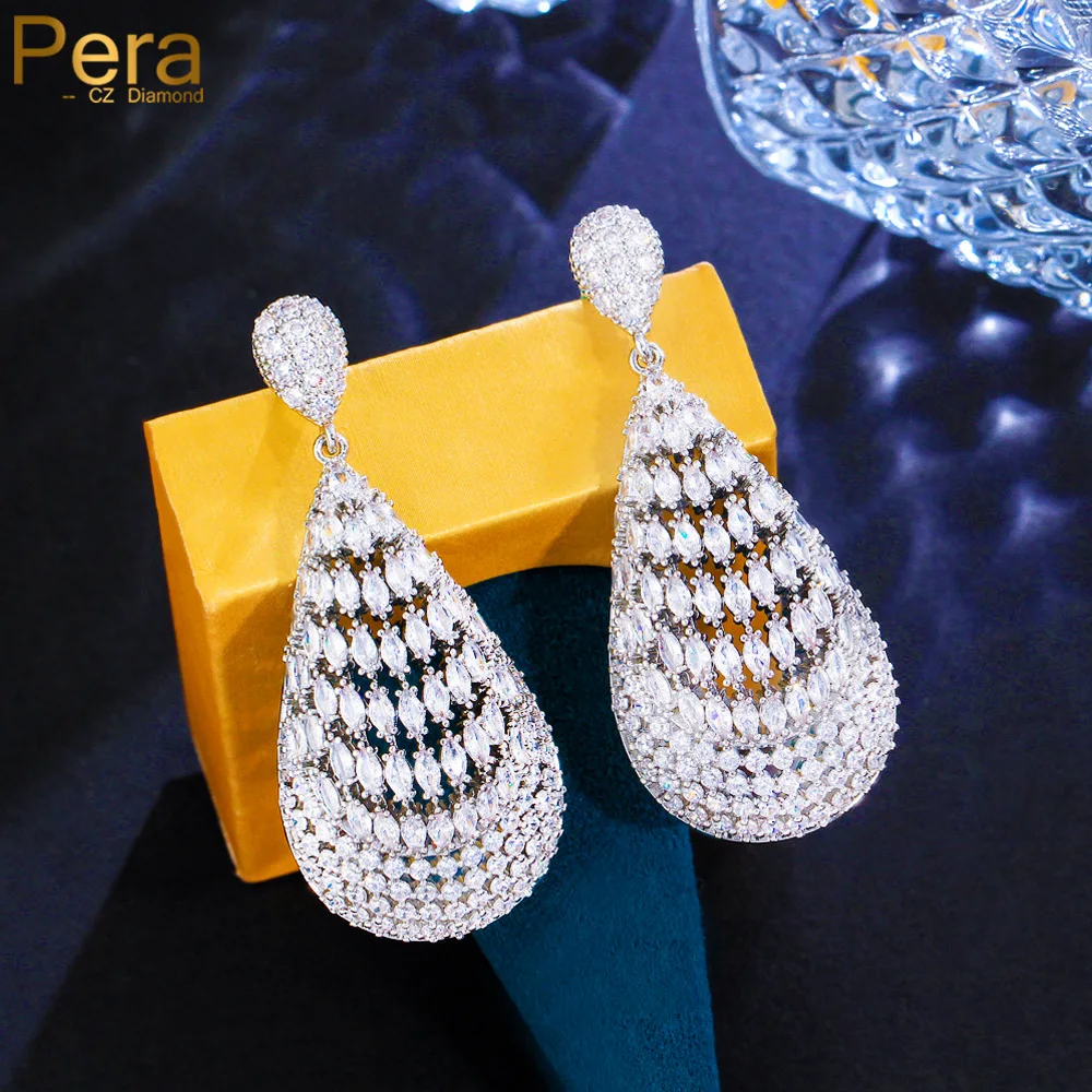 

Pera Elegant Shiny White Gold Color Cubic Zirconia Long Water Drop Bridal Wedding Earrings for Brides Party Dress Jewelry E500