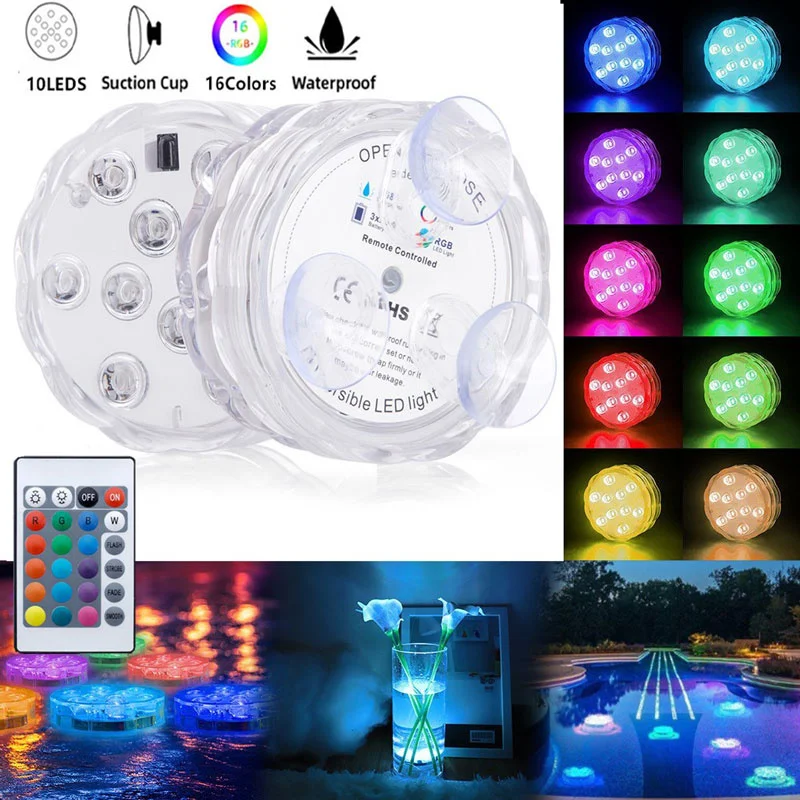 

10 Led Remote Controlled RGB Submersible Light Vase Bowl Garden Party Decoration Battery Operated Underwater Night Lamp Outdoor