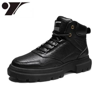 thick soled fashionable mens shoes autumn and winter new height increasing boots high top leather boots casual