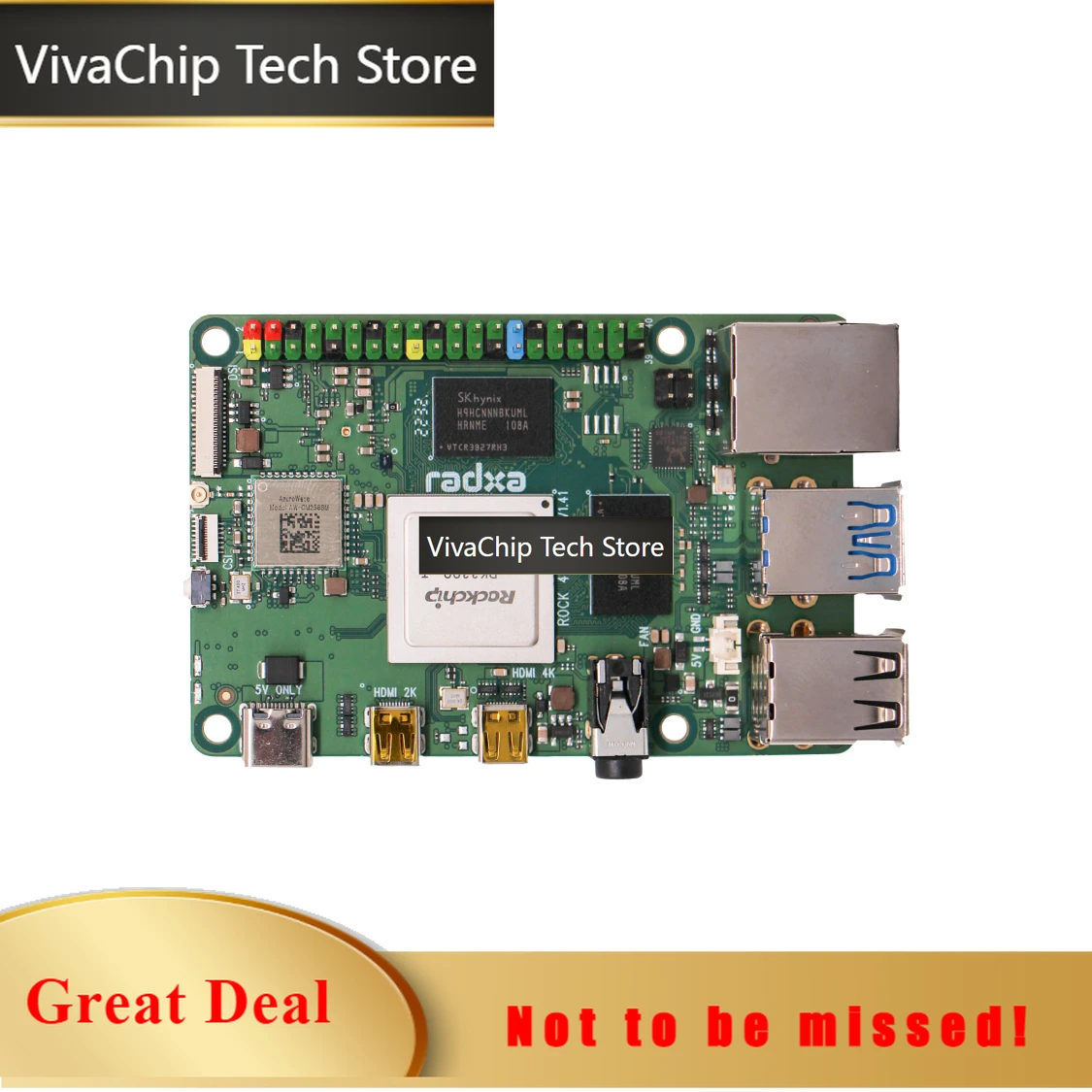 Фото VivaCTRadxa Rock 4c+, HDMI с поддержкой 4K, RK3399-T, 6-ядерный процессор SBC, Wi-Fi 5 и Gigabit Ethernet, одноплатный компьютер №1