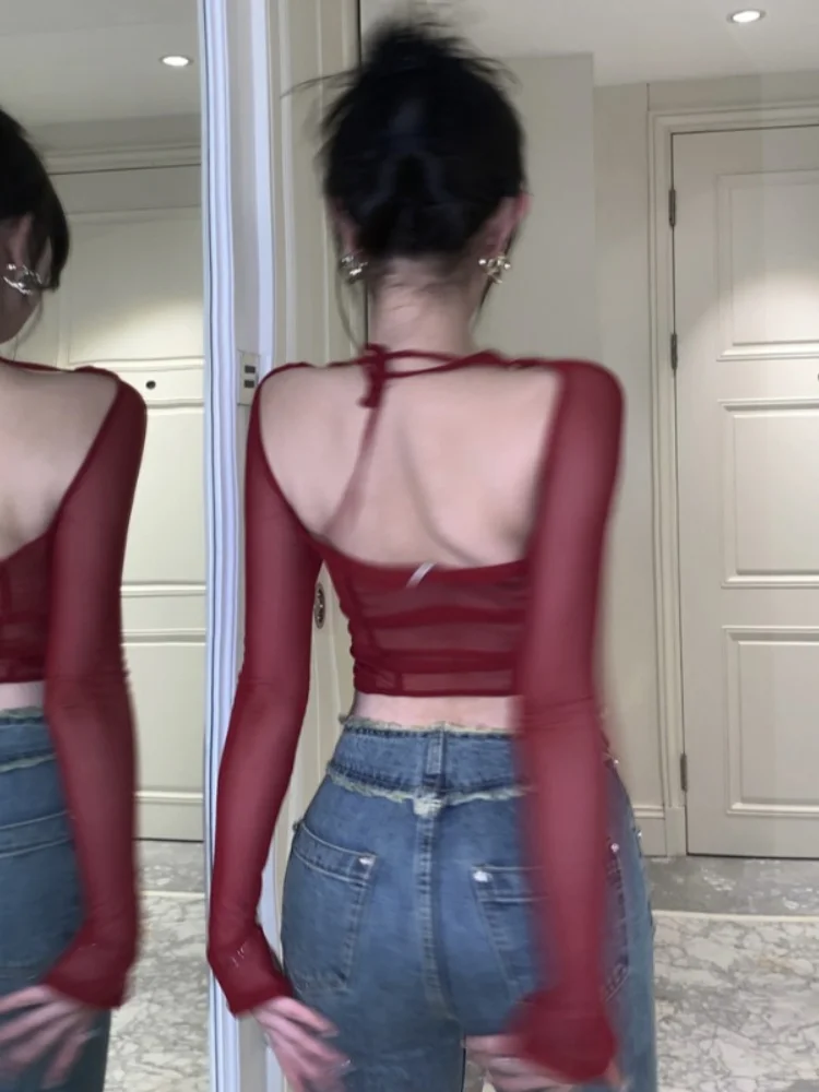 Pure Desire Tea Art Сетка Прозрачный квадратный воротник на шнуровке Сексуальная