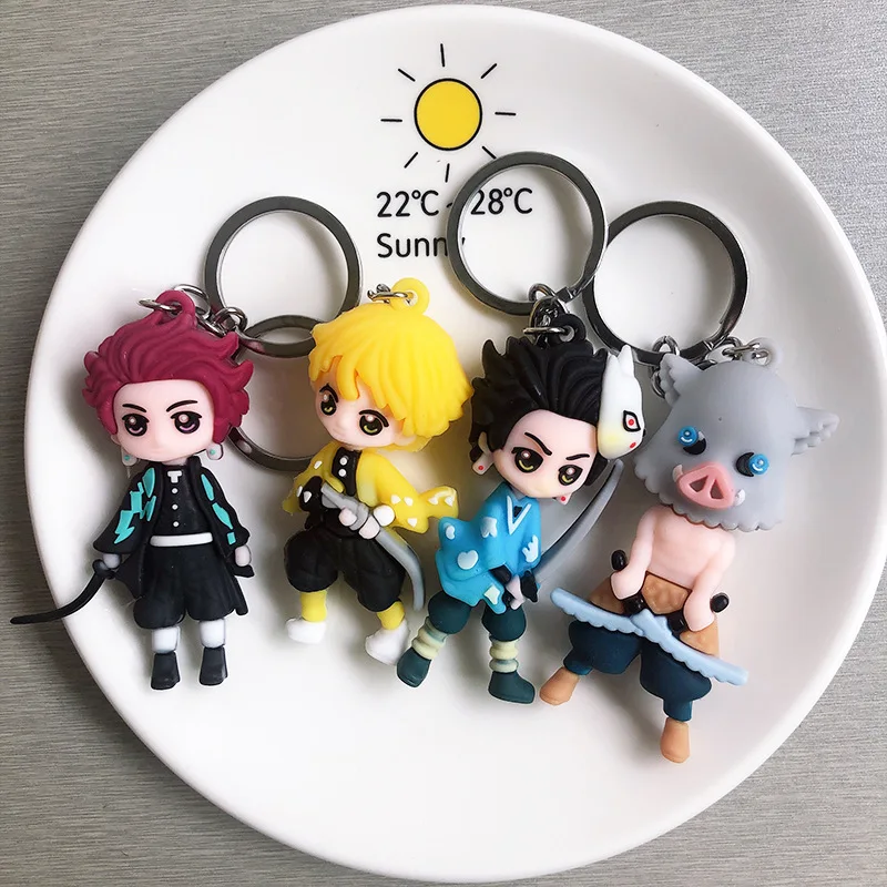 

New Arrival Ghost Blade Cartoon Keychain Pvc Soft Rubber Anime Small Car Pendant Doll Stuffed Dolls for Kids Birthday Gifts