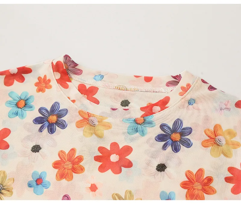 Женская Двухслойная футболка с цветочным принтом Элегантная круглым вырезом и