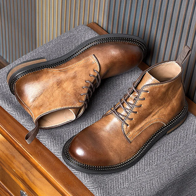 

Mature Businessman Genuine Leather Office Ankle Short Boots European And American Vintage All-match Casual Suit Shoes Male