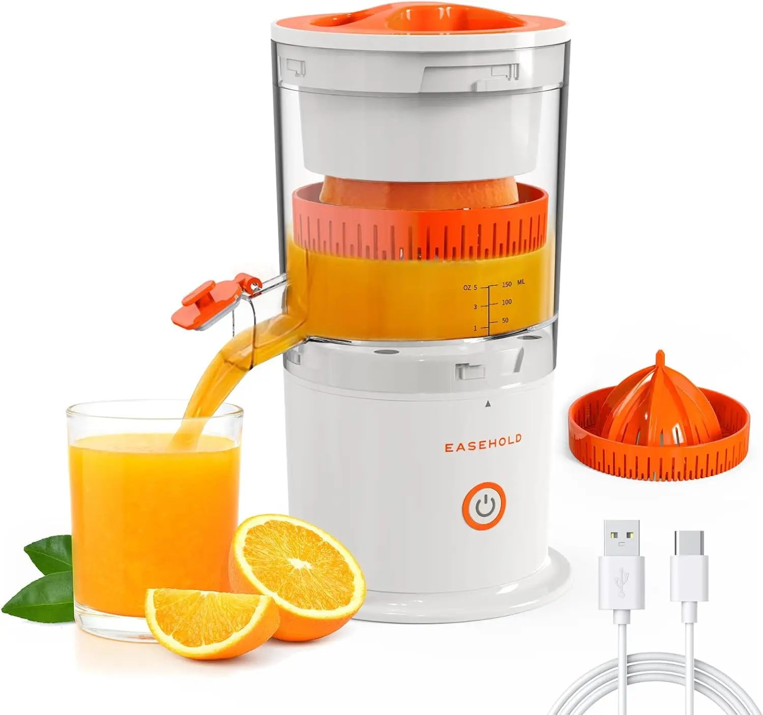 

Juicer, Portable Juicer Rechargeable with 2 Juicer Cones and USB, Orange Juice Squeezer for Lemon, Lime, Grapefruit - Automatic