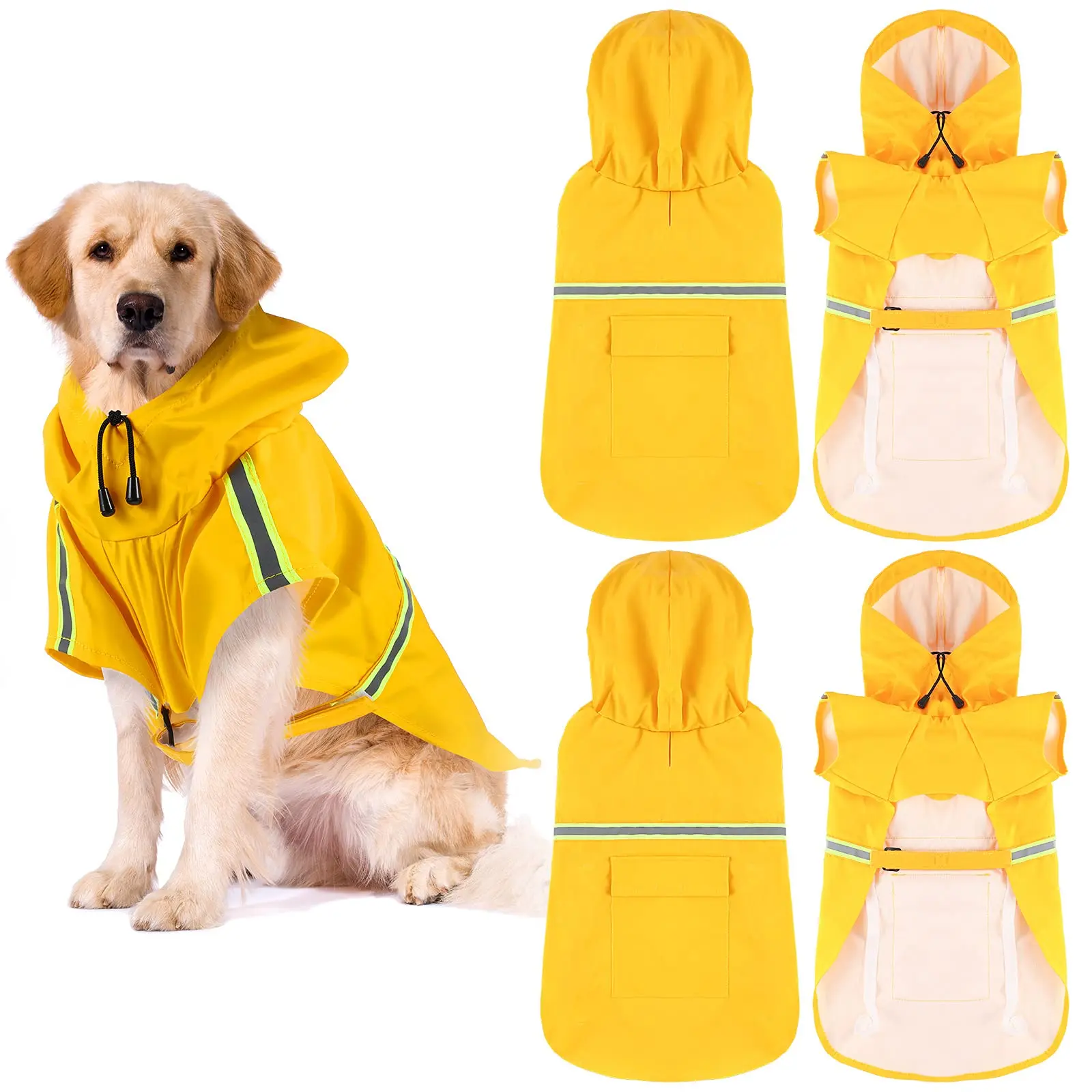 

Large Dog Raincoat For Dogs Waterproof Clothes Lightweight Rain Jacket Pet Poncho Hoodies With Reflective Strip Hoodie