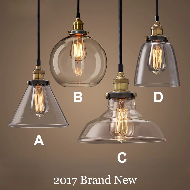 

Vintage Pendant Lights Dining Glass Hanging Lamp Loft Luminaire Modern Bedroom with Clear Gray Amber Colour