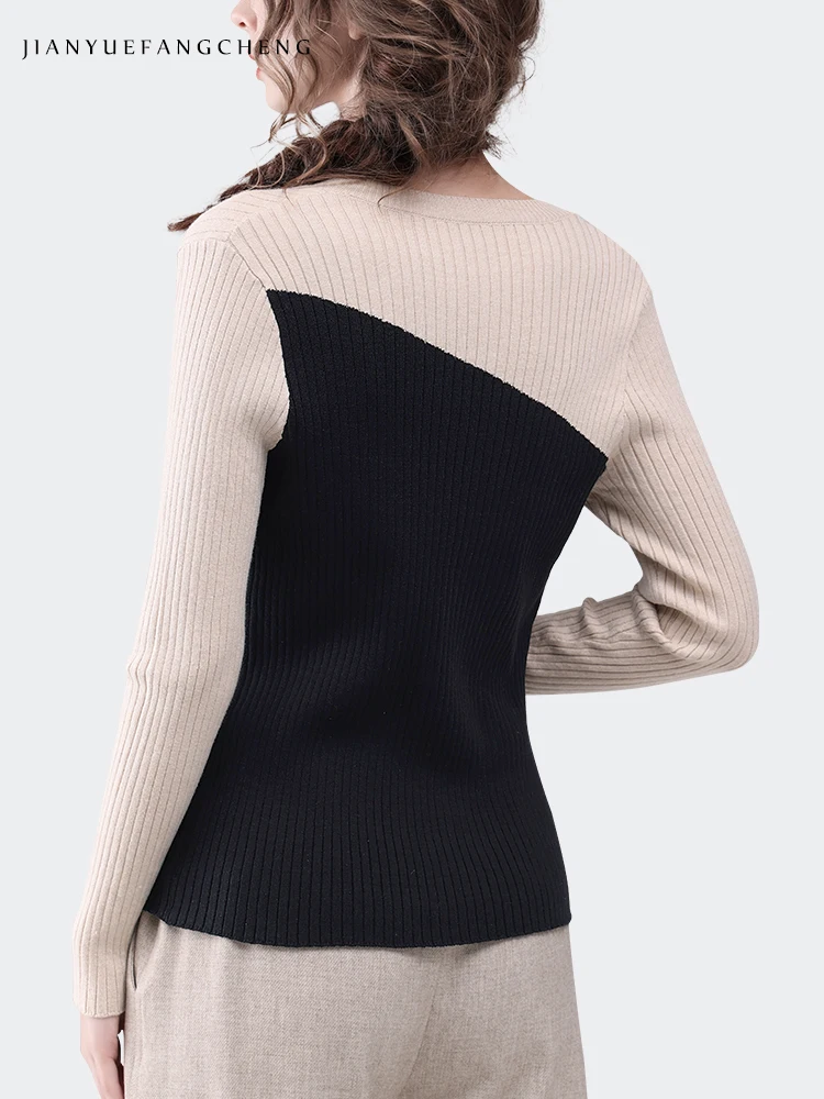 Женский трикотажный свитер с V-образным вырезом и длинным рукавом