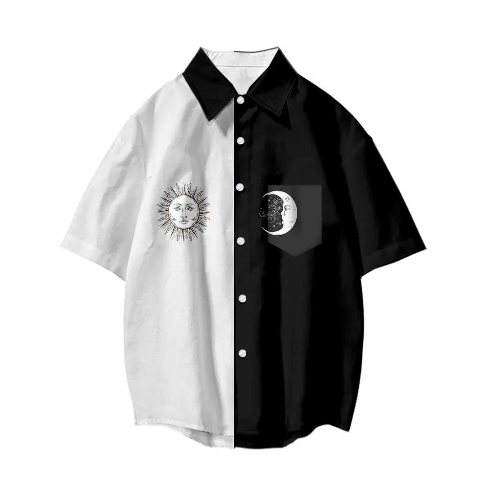 2022 Summer New Men's Clothing Japanese Style Crane Skeleton Print Shirts Short Sleeve Beach Hawaii Street Fashion Shirts Tops