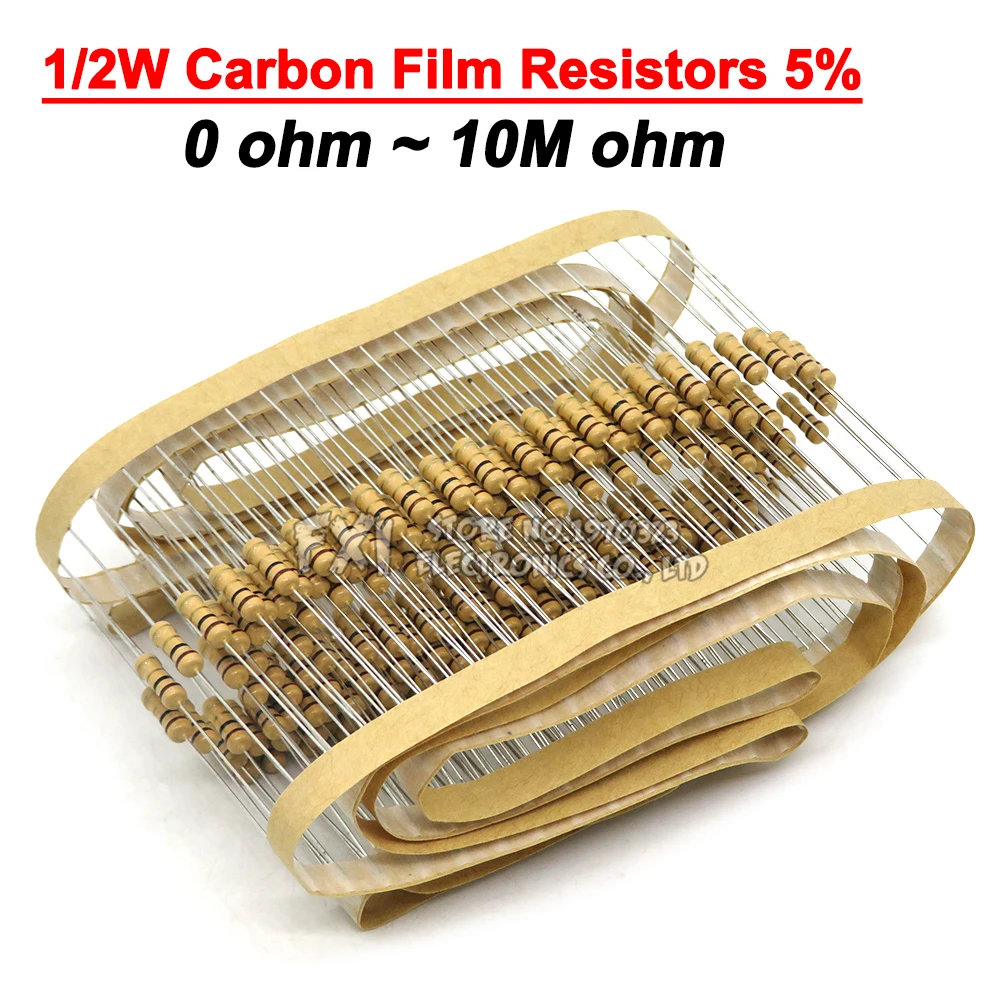 

50PCS 1/2W Carbon Film Resistors 5% 1R-10M 10R 47R 100R 220R 1K 10K 4K7 100K 560K 1M 3M3 ohm ibuw Color Ring Resistance 200K