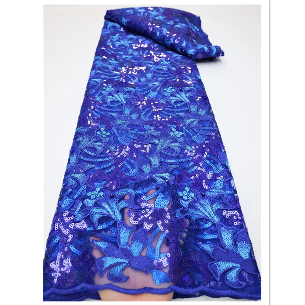 

2022High Quality African Nigerian Tulle Lace Fabric Embroidery Party Dress Sequins French Guipure Fabric For Women 5 Yards LY747
