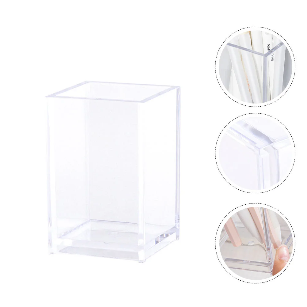 

Transparent Square Pen Holder Case Acrylic Desk Makeup Brush Organizer Plastic Desktop Storage Container Student