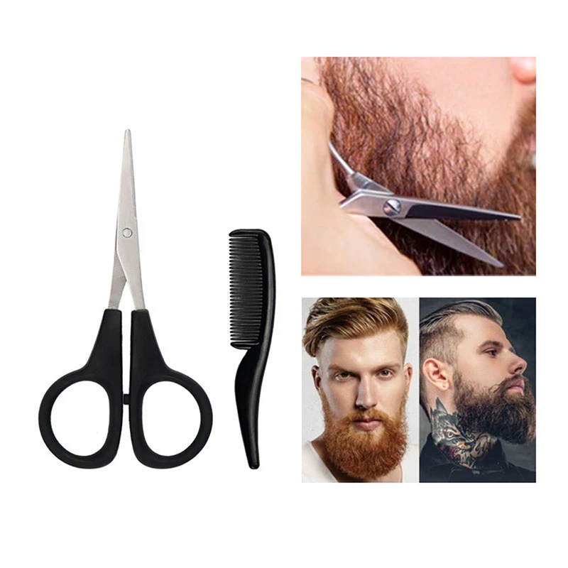 

Men's Beard Mustache Comb Nose Ear Scissors Trimming Kit Household Mini Beard Scissors Set