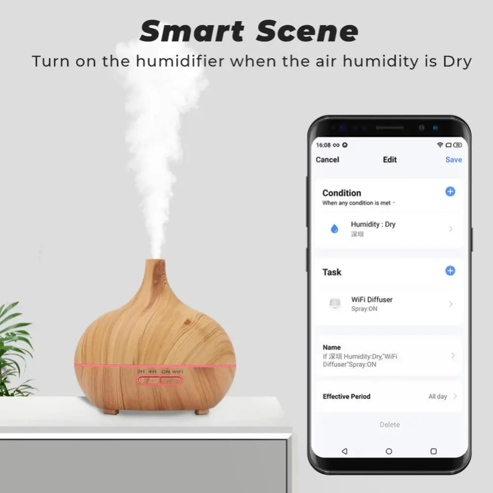 

400ml Wifi Dual Mode 9w Wood Grain Tuya Wifi Dual Mode Smart Life Oil Air Freshener Diffuser Voice Control Tuya