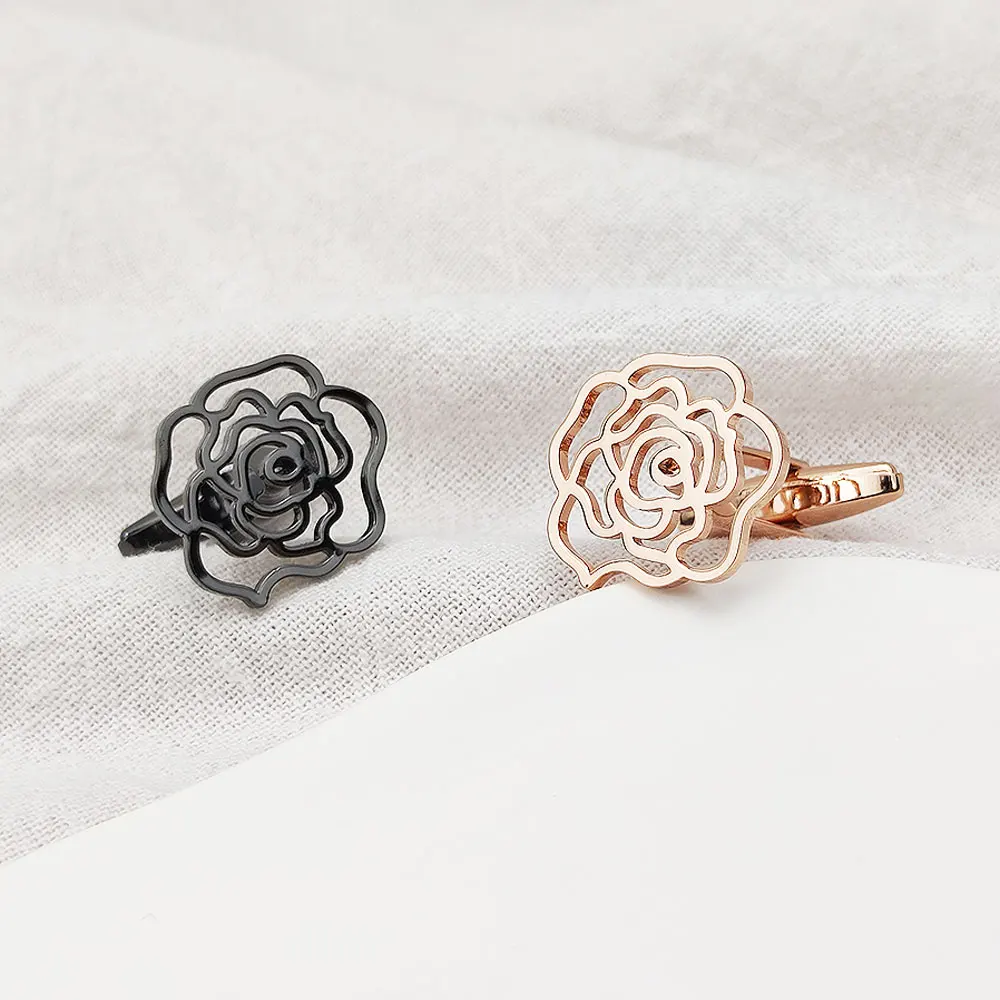 

Hollow Rose Flower CuffLinks Mens Husbands Luxury Design Clothes Sleeves Button Stainless Steel Charm Shirt Rose Wedding Jewelry