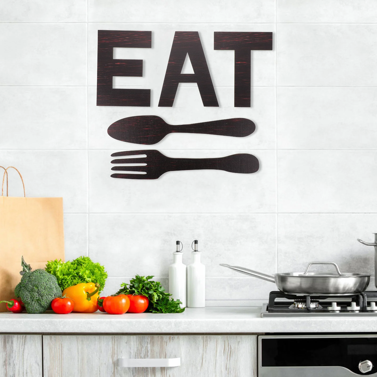 

Wooden Pendant Eat Symbol Hangings Decorative Wall Craft Home Decors Letter Dining Room