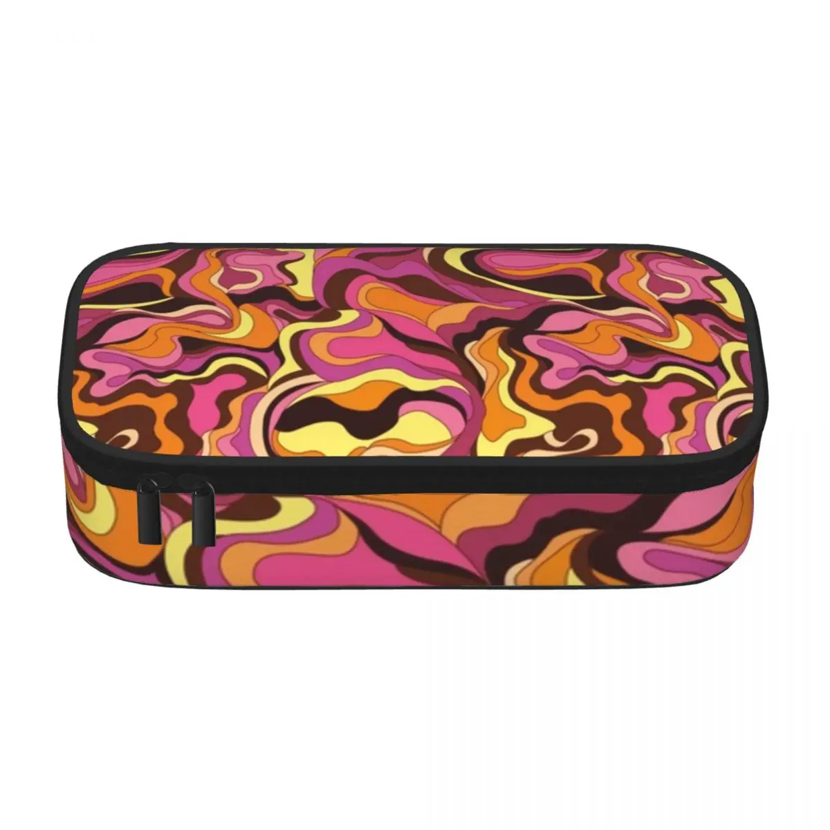 Psychedelic 60s Pencil Case Abstract Liquid Print Multi Function Kawaii Zipper Pencil Box For Teens Back to School Pen Bags
