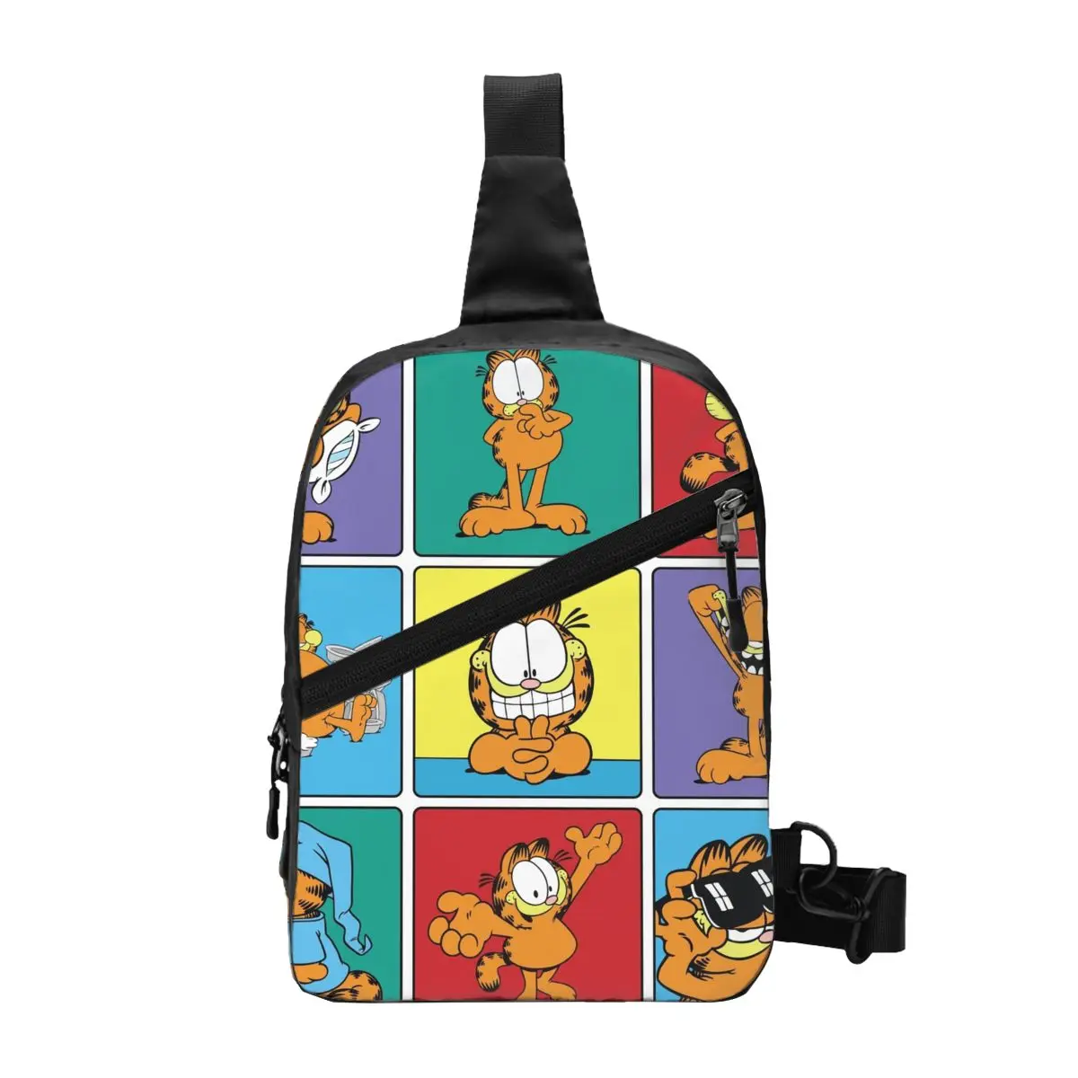Fashion Garfields Cat Funny Meme Sling Crossbody Backpack Men Cartoon Comic Shoulder Chest Bag for Traveling