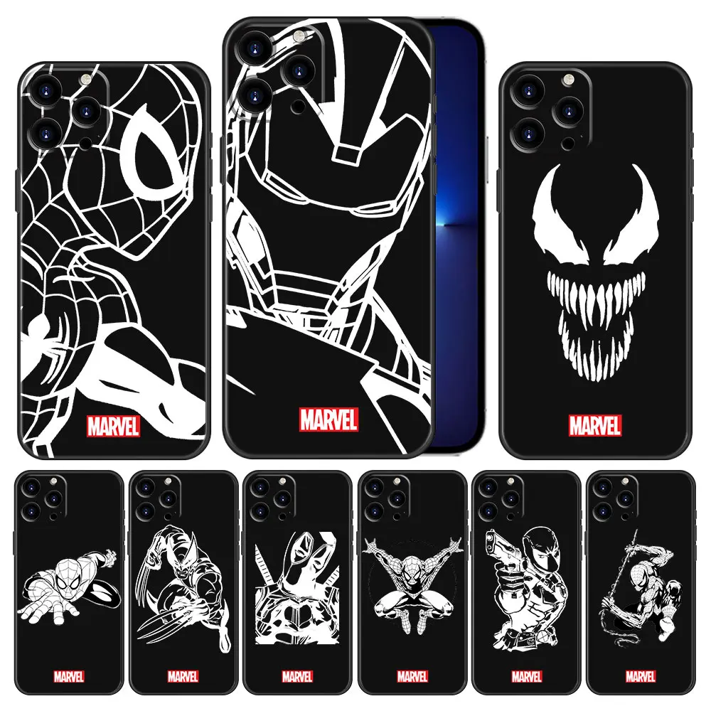 

Marvel Iron Man Spiderman Soft Case Cover for iPhone 7 XS 11 12 13 Pro Max XR 8 Plus SE 13pro 6plus 8plus Mini Print Funda Cell