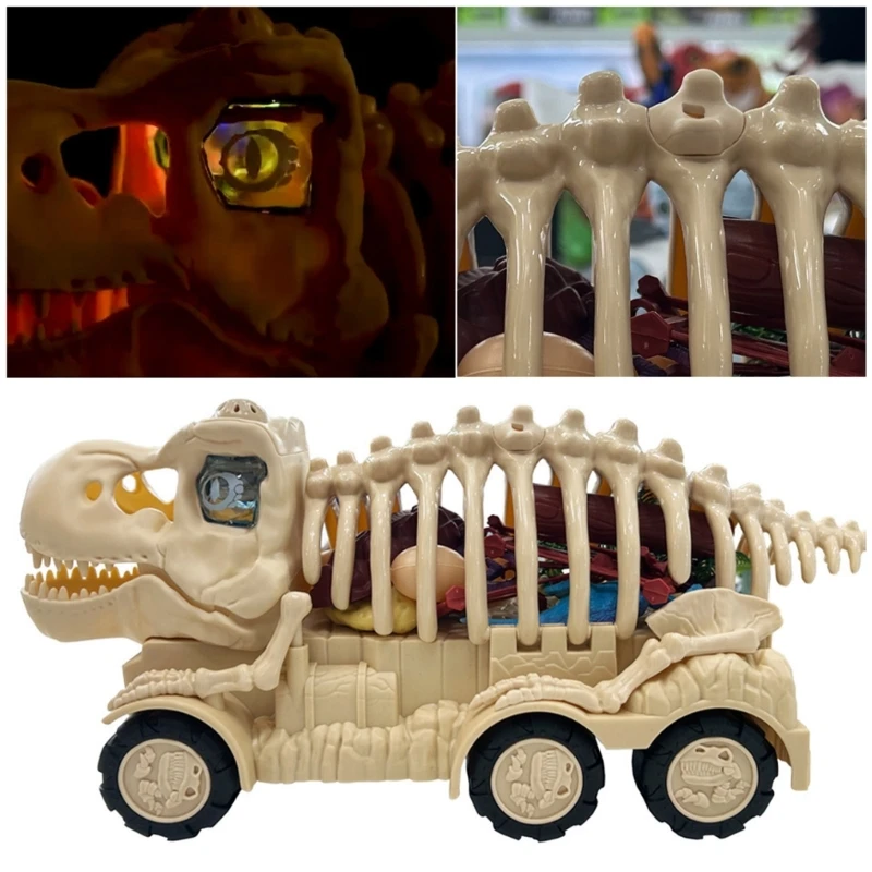 

Funny Electric Pull Back Vehicles Dinosaur Transport Toy Truck Toy for Boy Girls with Battery-powered Light and Sound