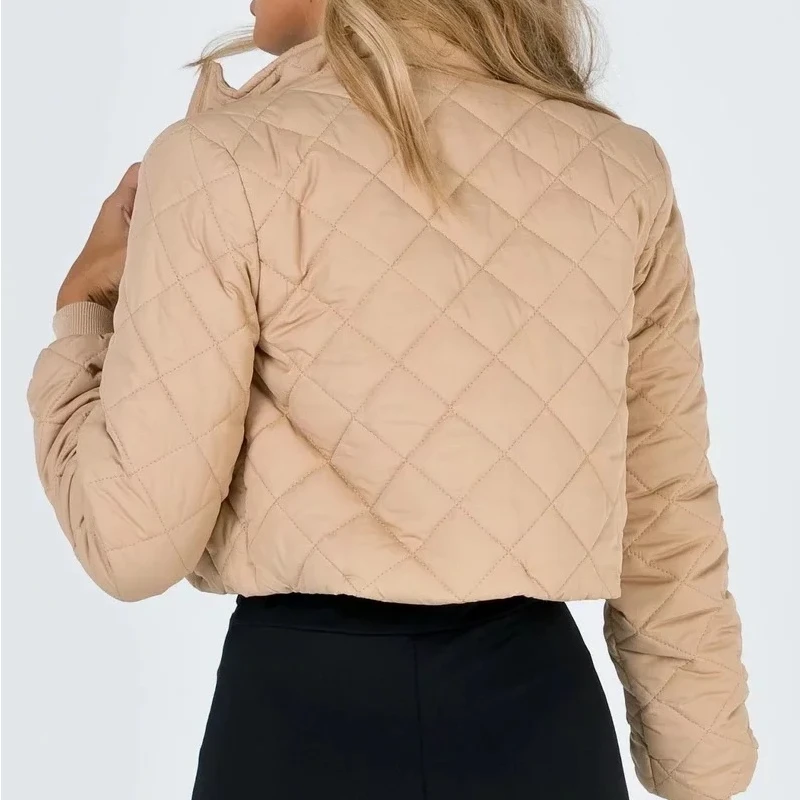 2023 New Urban Casual Simple Style Pattern Cotton Coat Long-sleeved Autumn and Winter Loose and Thin Stand-up Collar Top Women