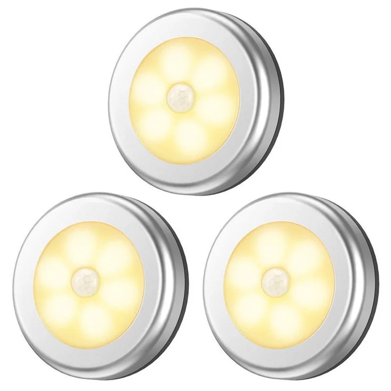 

Motion Round Sensor Cabinet Light Auto Smart Night Lamp LED Lights For Home Bedroom Closet Kitchen Wardrobe Light with battery