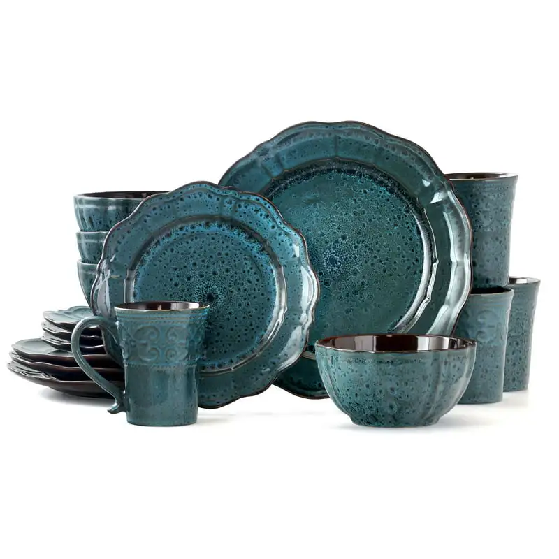 

Lavish Blue 16 Piece Dinnerware set with Complete Setting for 4 Tableware Set Restaurant Home Gift Utensils For Kitchen