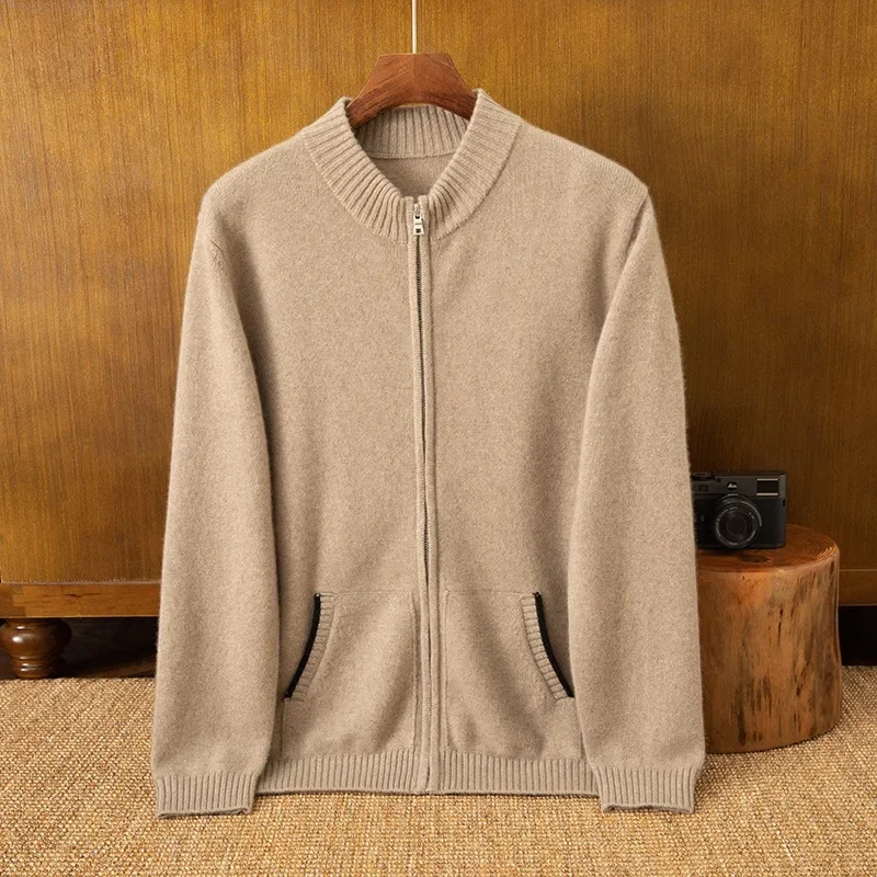 Осень/зима новый мужской кардиган из 100% чистой горной шерсти воротник-стойка