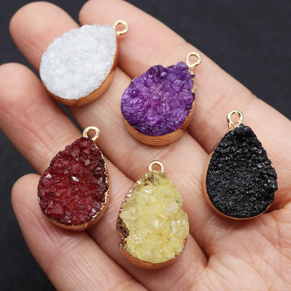 

Natural Druzy Stone Pendant Gold Color Plated Edge Drusy Specimen Crystal Slice Jewelry Making Necklace Geode Rough Gem Charms