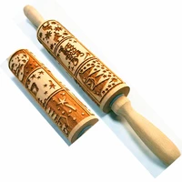 christmas wooden rolling pin beech laser engraving printing rolling pin rolling skin christmas fondant cookie pressing stick