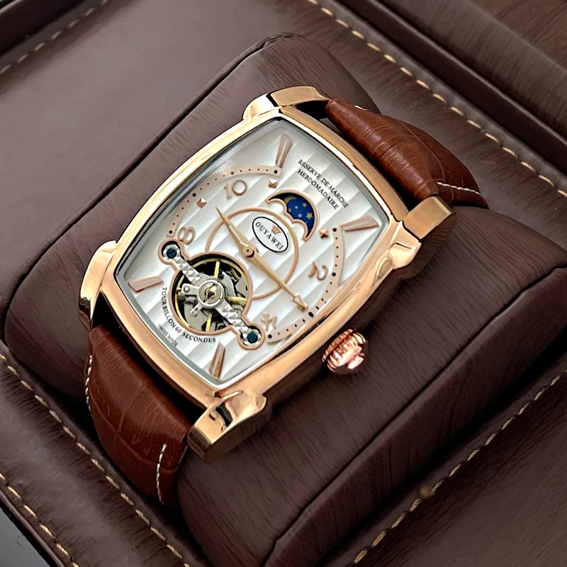 

Bucket Type Fashion Sun Moon Star Watch Men's Hollow Luminous Leather Belt Mechanical Watch Men's