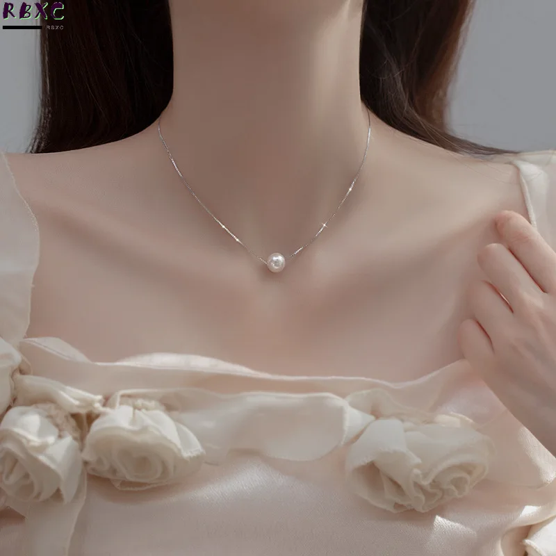 

RXBC Imitation pearl 2021 new female Xia Xiaozhong light luxury cool neck chain accessories temperament collarbone Chain Silver