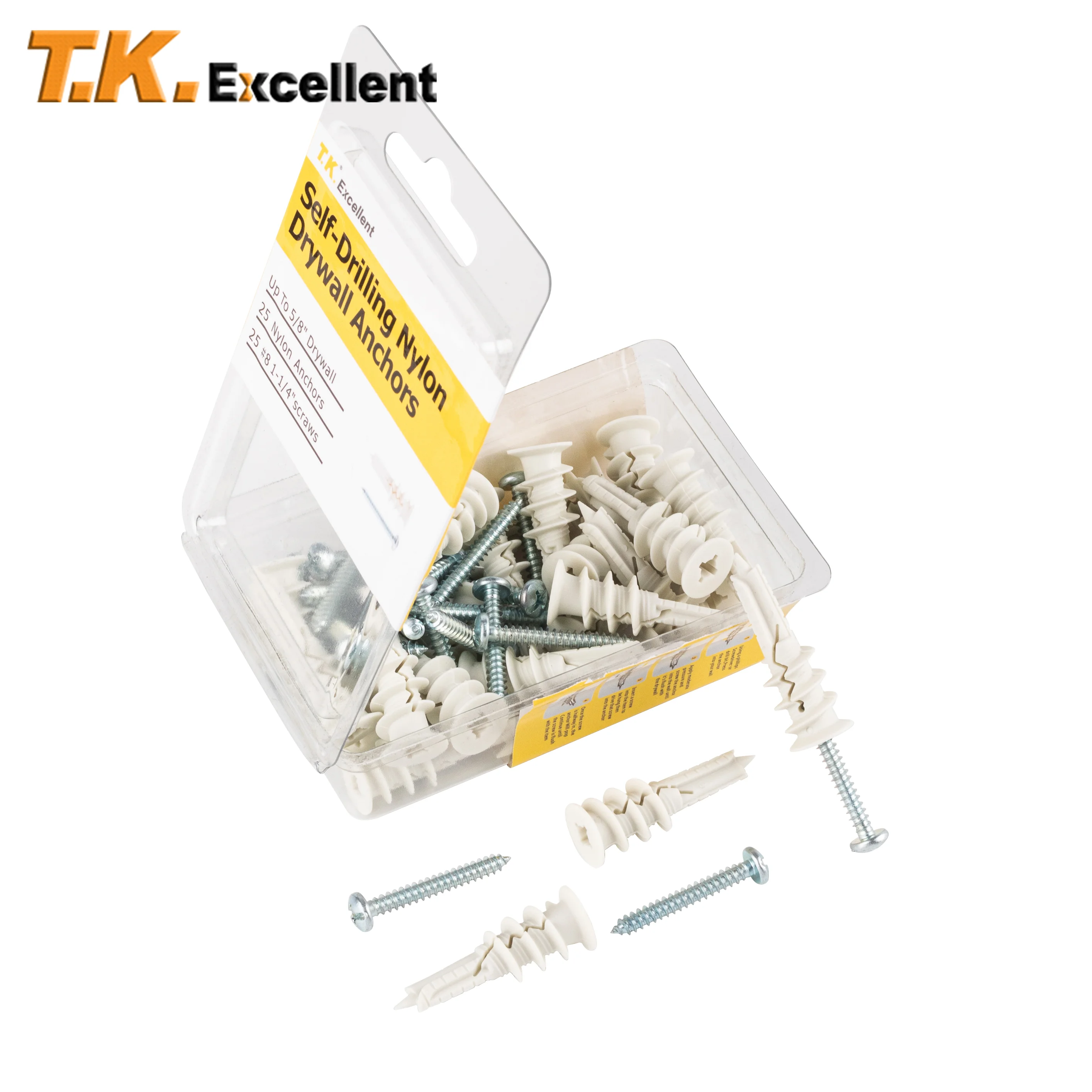 

25 Set Self Drilling Drywall Plastic Anchors with Screws - No Pre Drill Hole Preparation Required