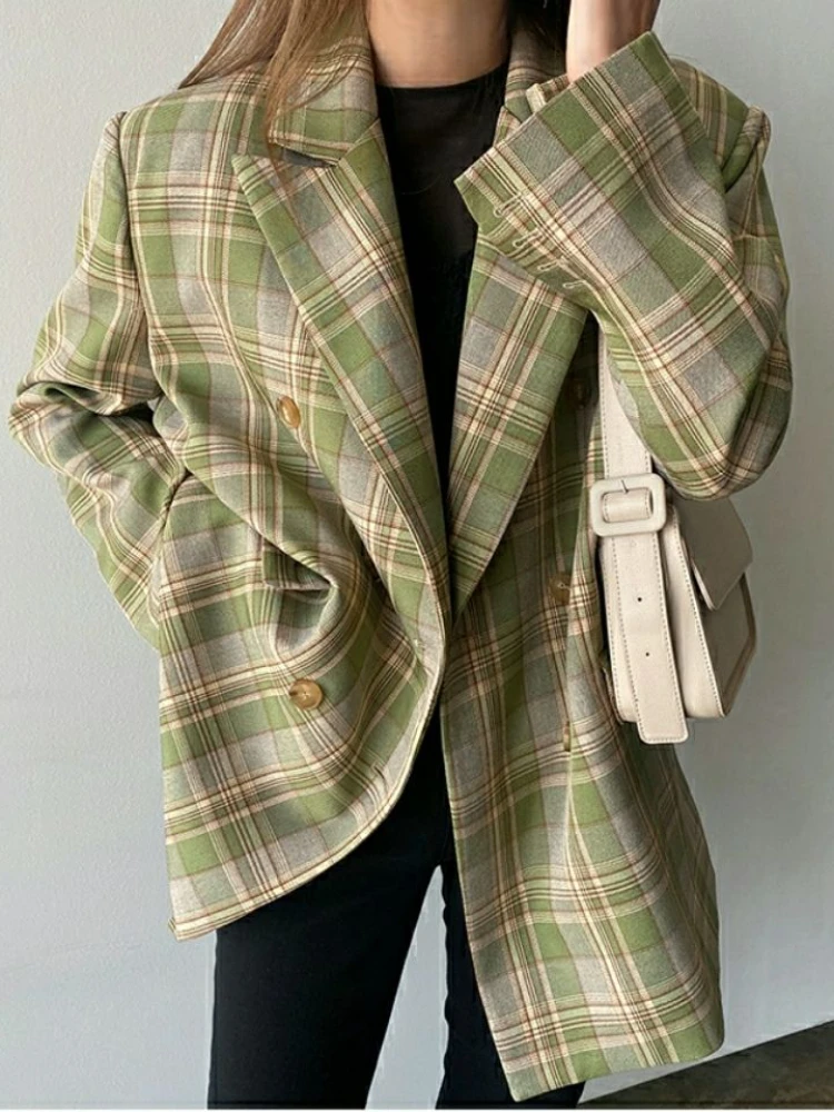 

Женский костюм-блейзер свободного кроя, ярко-зеленый Блейзер в клетку, тонкий офисный женский модный дизайнерский пиджак на пуговицах, зима...