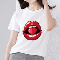 t shirt female round neck street trend sexy lip print series ladies comfortable commuting casual loose home shirt short sleeve