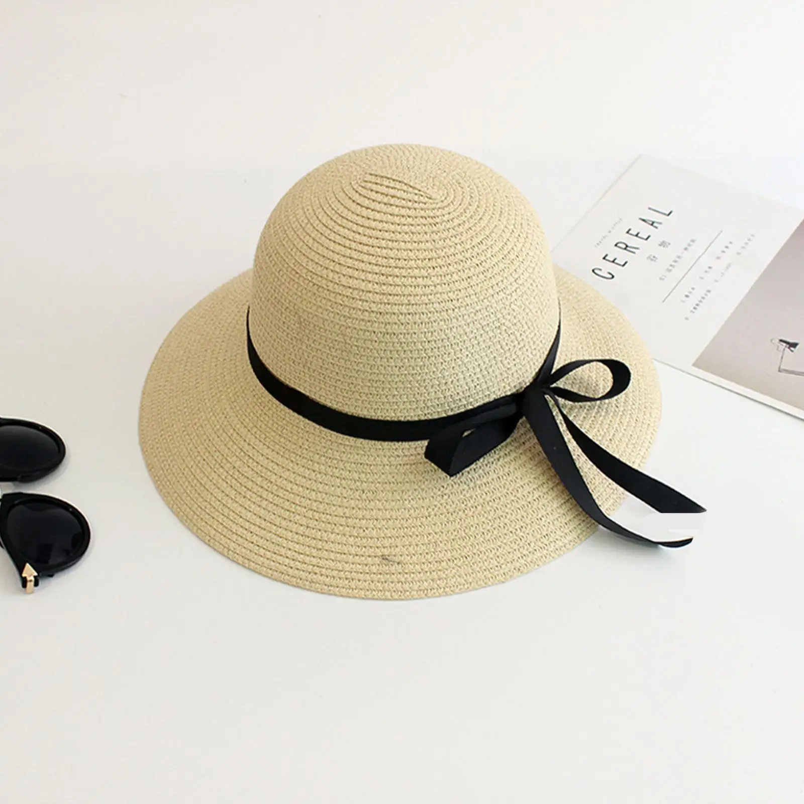 

Bucket Hat Beach Summer Straw Hats For Women Flat Top Ribbon Bowknot Hats Straw Floppy Block Uv Hat Bohemia B1i0