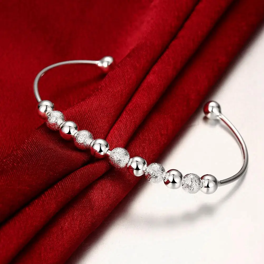 

Hot new 925 Sterling Silver Bracelets for Women fine Round beads bangle adjustable Jewelry Fashion Party Gifts Girl student