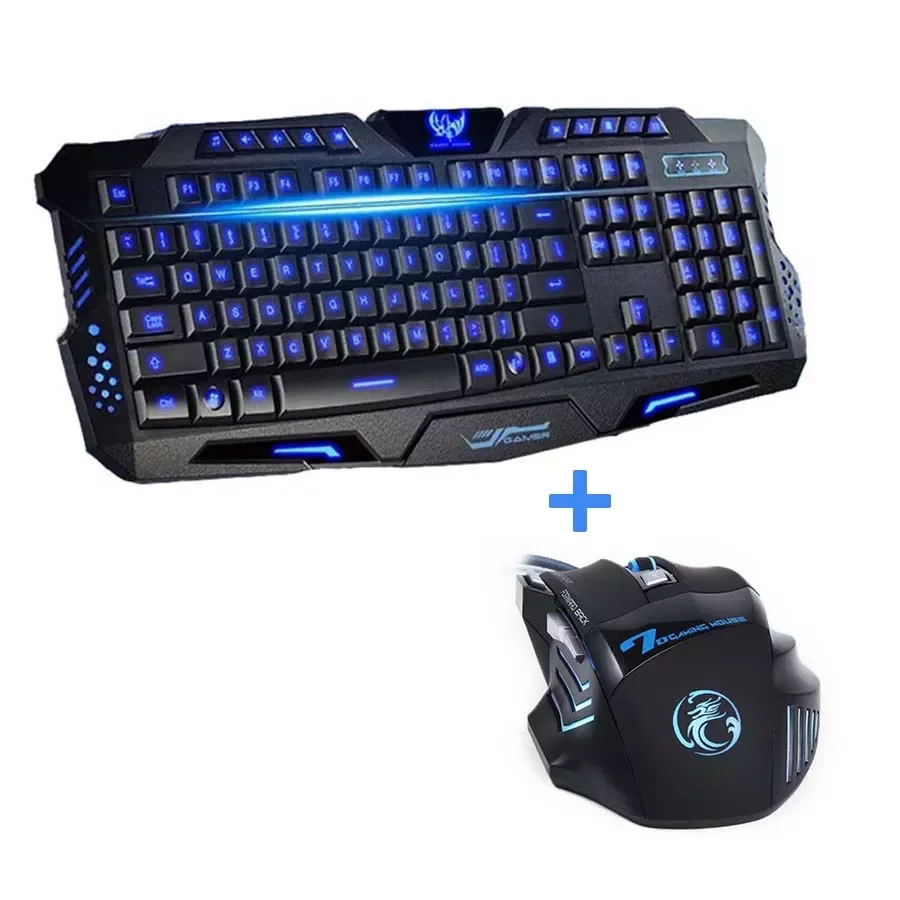 

Newest Tri-color USB Wired LED Backlit Laptop Computer Gamer Keyboard Mouse Combo Optical Professional 7 Buttons 5500 DPI Mice