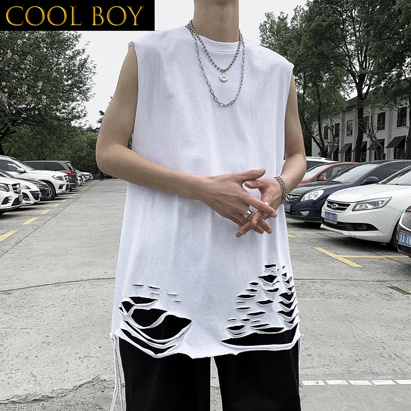 

J GIRLS Men Tanks Solid Loose Hollow Out Sleeveless Undershirts Fitness Hip Hop Korean Style Male Tops Fashion Bread Singlet