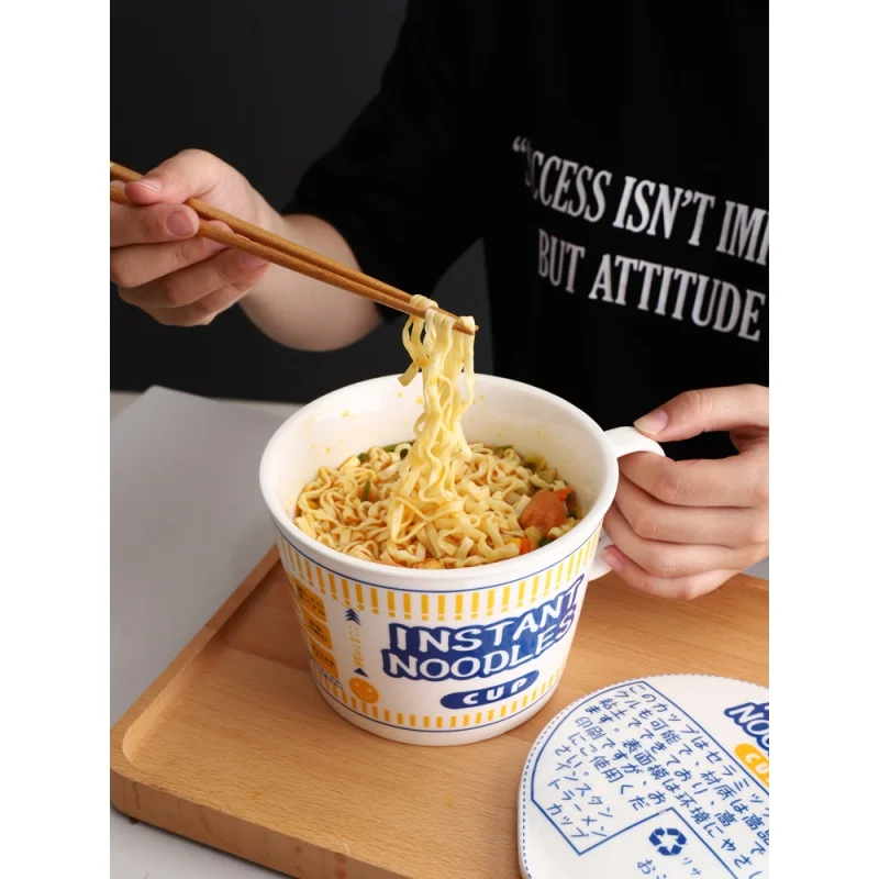 

Jiadianle Japanese-Style Ceramic with Lid Instant Noodle Bowl Large Beef Noodle Bowl Ramen Bowl Student Dormitory Internet Celeb